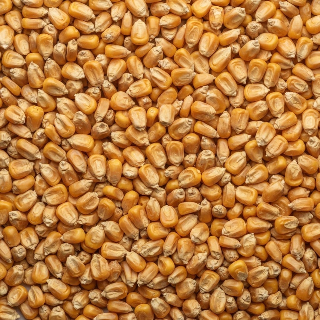 Heap of dried yellow maize kernels